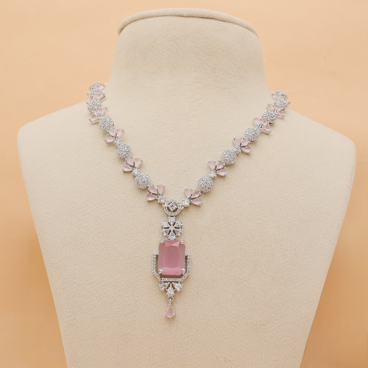 Blush Pink Radiance American Diamond Necklace Set