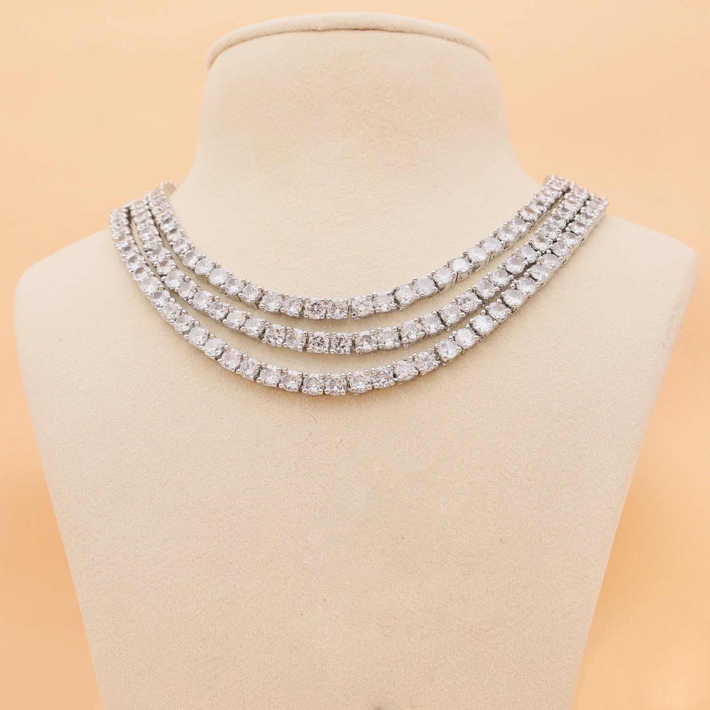 Starlight Trio American Diamond Necklace, Earrings & Maang Tikka Set