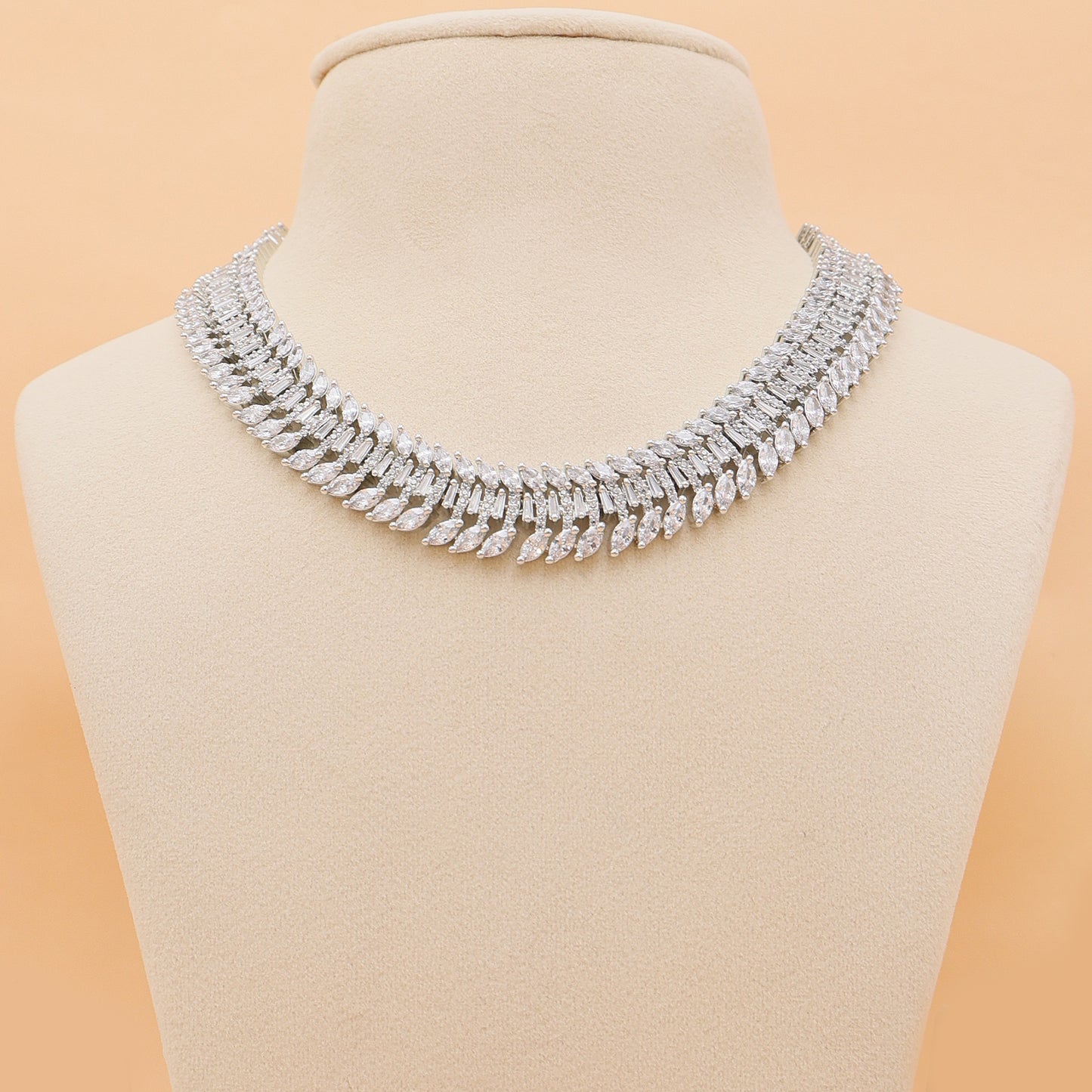 Marquise Leaf American Diamond Necklace Set with Earrings