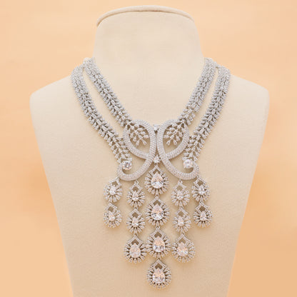 Peacock Swirl American Diamond Statement Necklace Set with Earrings