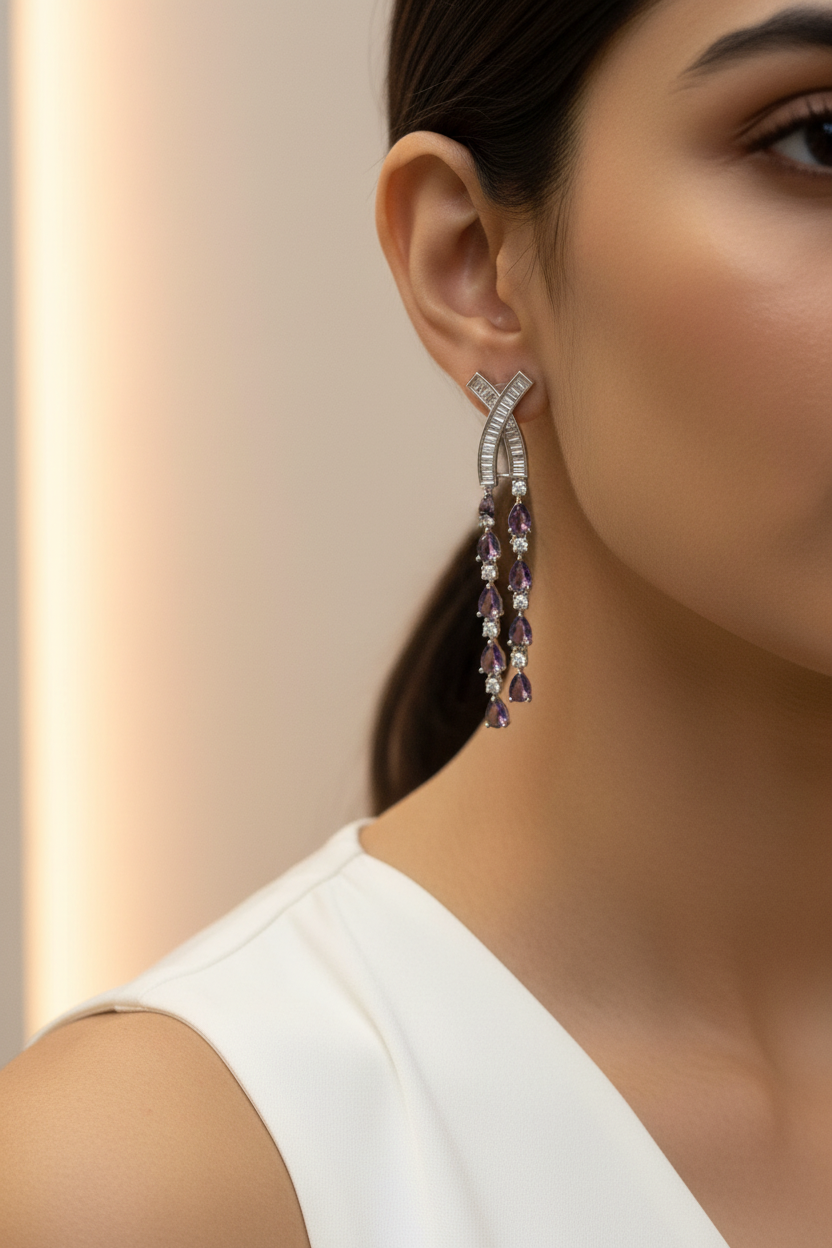 Viora Amethyst American Diamond Earrings