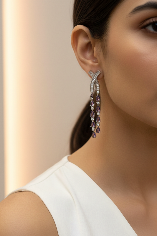 Viora Amethyst American Diamond Earrings