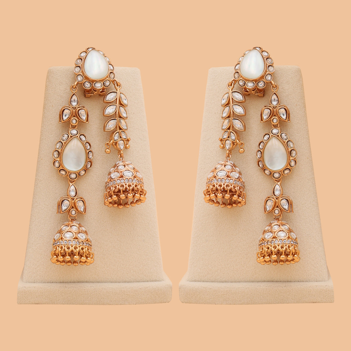 Ishira Kundan Double Mother Of Pearl Jhumkas