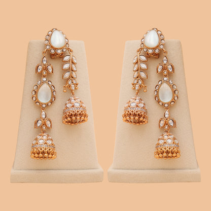 Ishira Kundan Double Mother Of Pearl Jhumkas