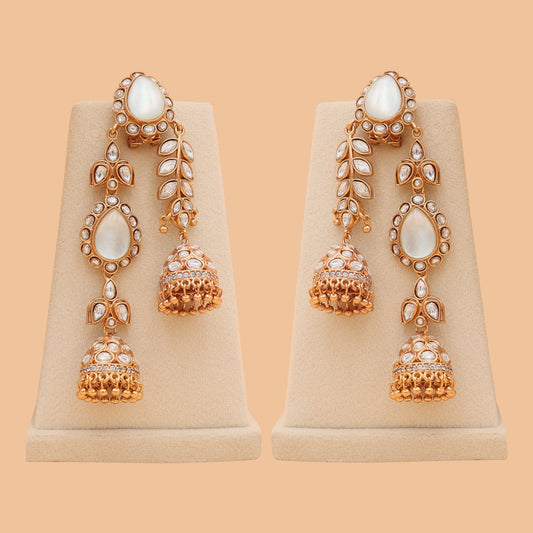 Ishira Kundan Double Mother Of Pearl Jhumkas