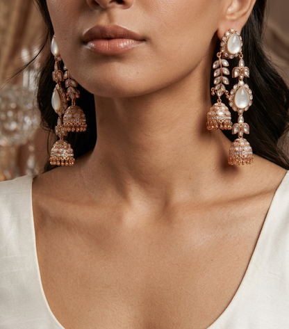 Ishira Kundan Double Mother Of Pearl Jhumkas