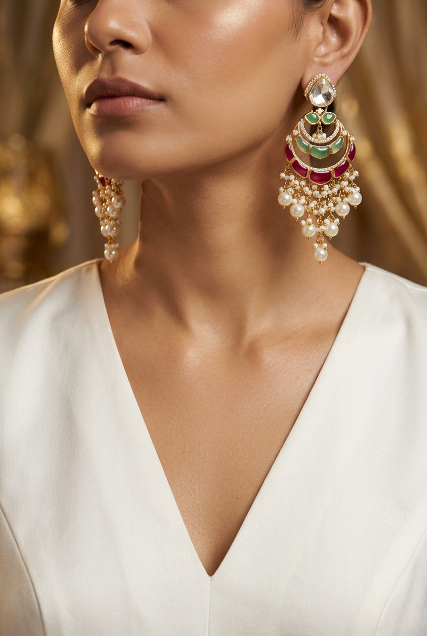 Gulnaar Kundan Chandbali Earrings