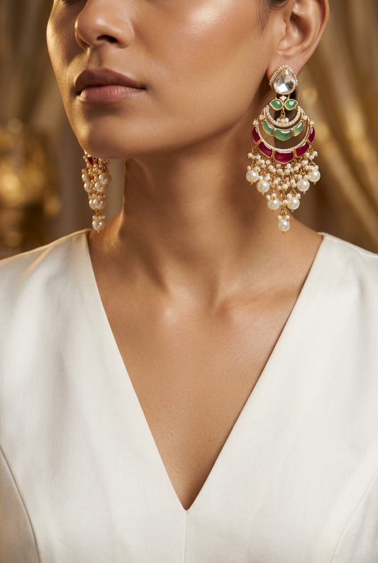 Gulnaar Kundan Chandbali Earrings