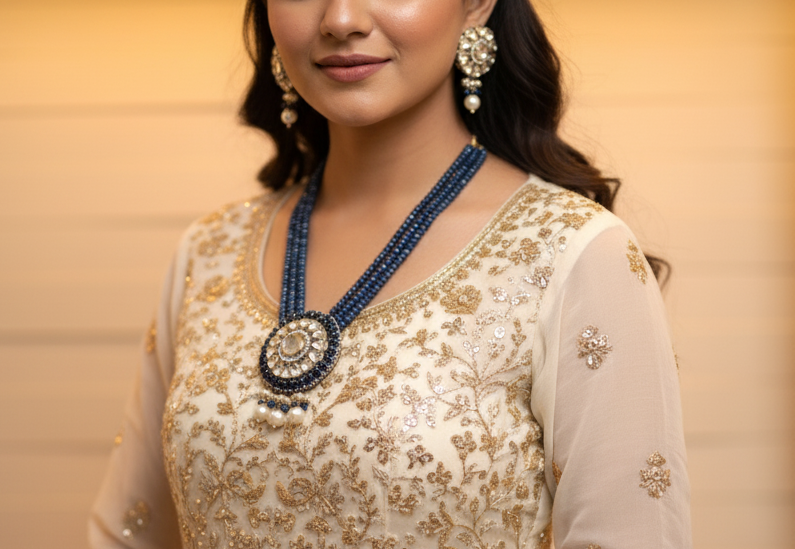 Neelam Kundan Jewellery Set