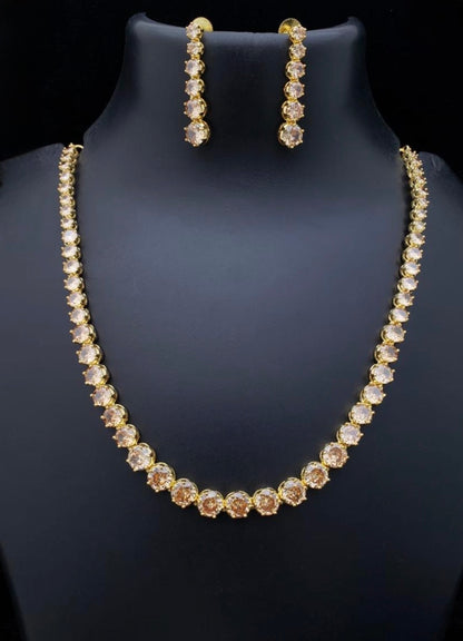 Champagne Glow CZ Tennis Necklace & Earrings Set