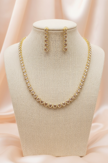 Champagne Glow CZ Tennis Necklace & Earrings Set