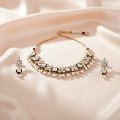 Rose Golden Nazakat Kundan Jewellery Set