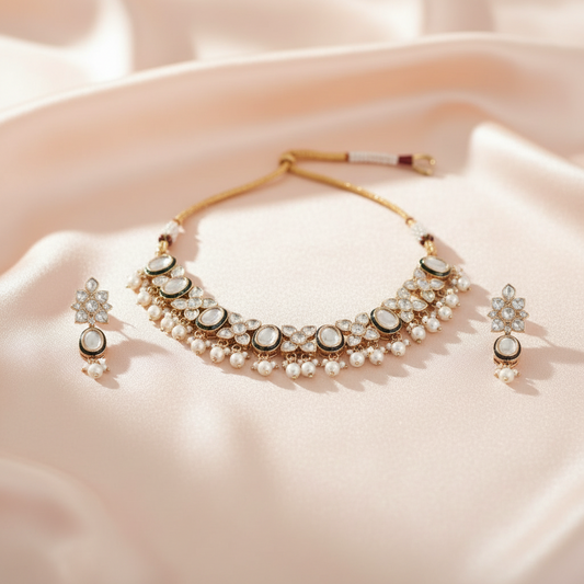 Rose Golden Nazakat Kundan Jewellery Set