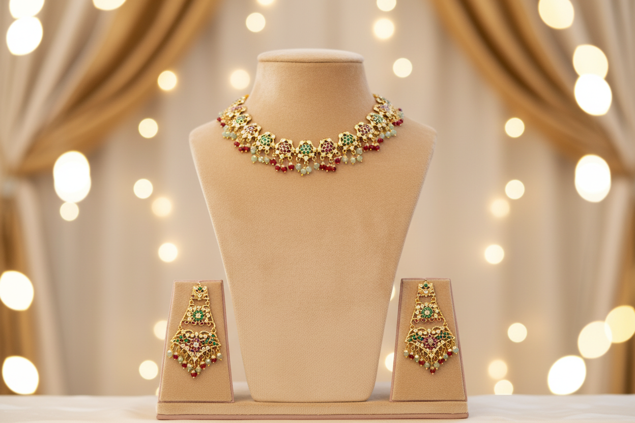 Multicoloured Mughal Jadau Necklace Set