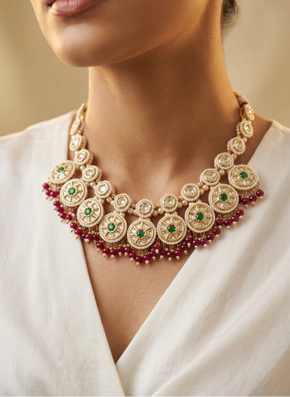White Sitara Medallion Choker Set