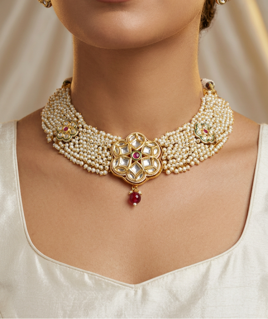 White Amaira Pearl Kundan Jewellery Set