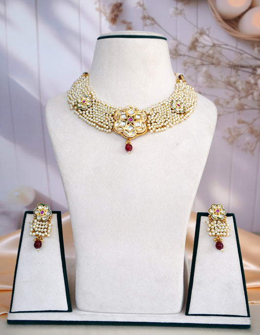 White Amaira Pearl Kundan Jewellery Set