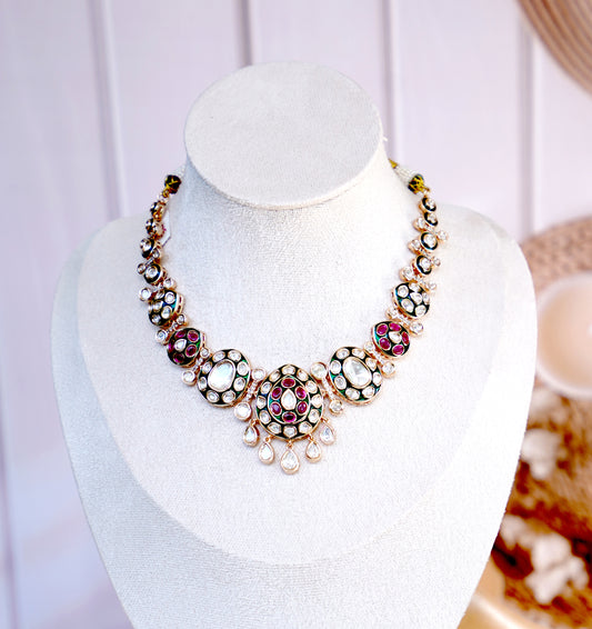 Rani Green Taraani Kundan Enamel Jewellery Set