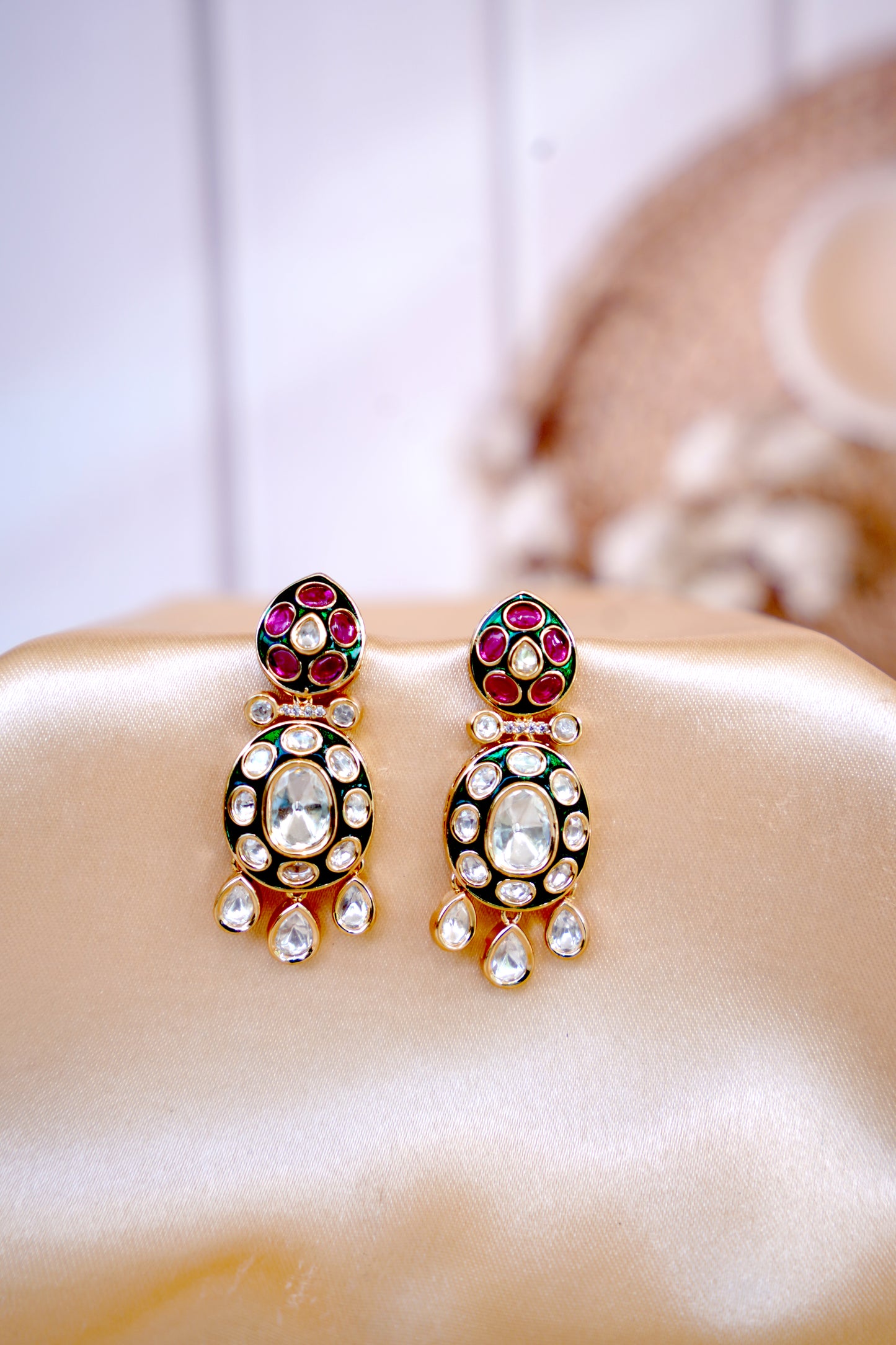 Rani Green Taraani Kundan Enamel Jewellery Set