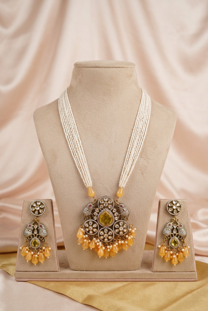 Yellow Kanira Victorian Kundan Jewellery Set
