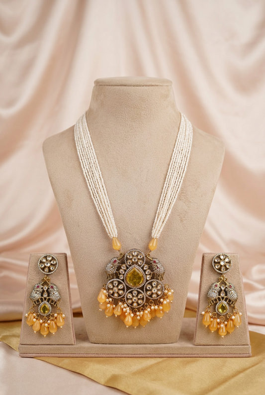 Yellow Kanira Victorian Kundan Jewellery Set