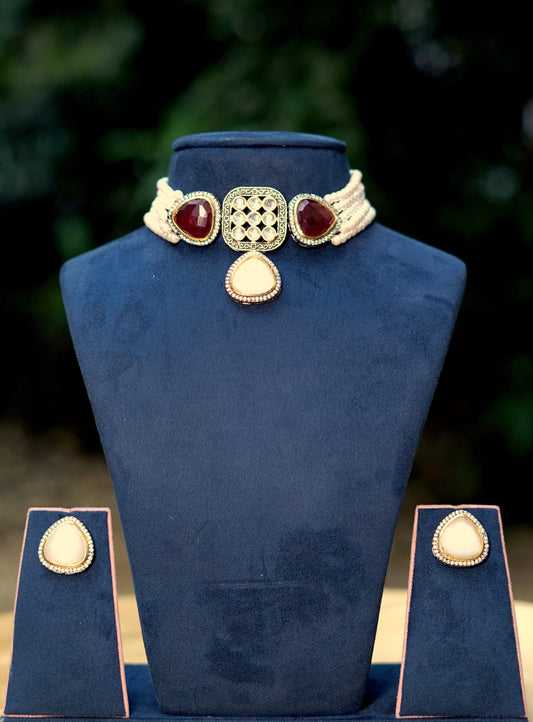 White Royal Scarlet Pearl Choker Set