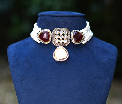 White Royal Scarlet Pearl Choker Set