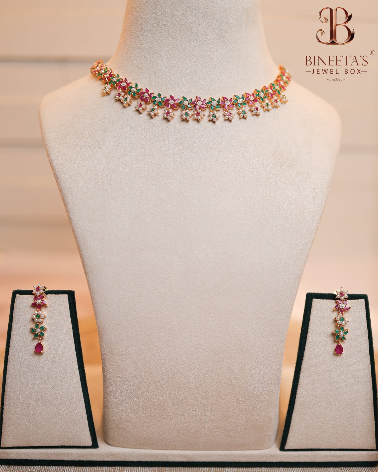 Elvina Ruby-Emerald Necklace Set