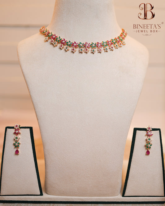 Elvina Ruby-Emerald Necklace Set