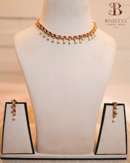 Vedika Pearl Ruby Necklace Set