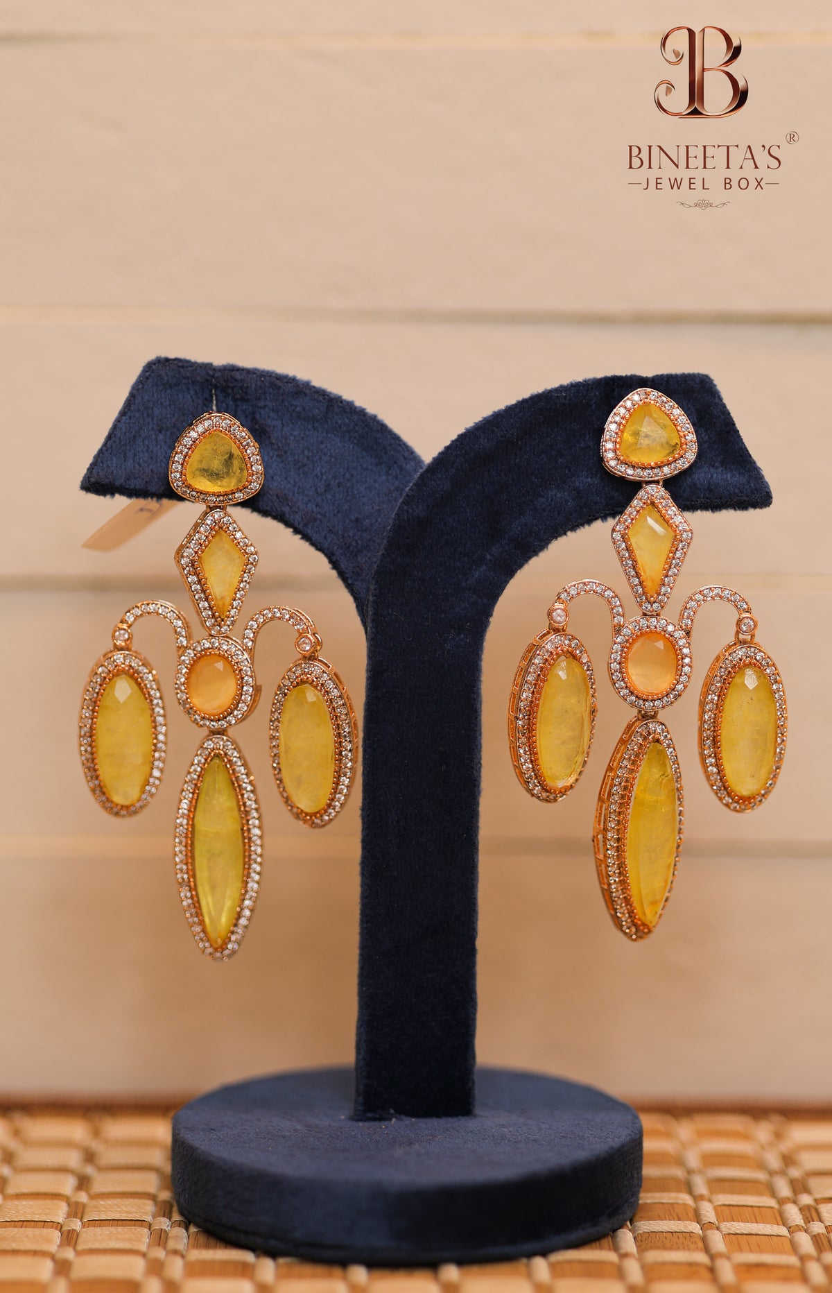 Zariya Citrine American Diamond Statement Earrings