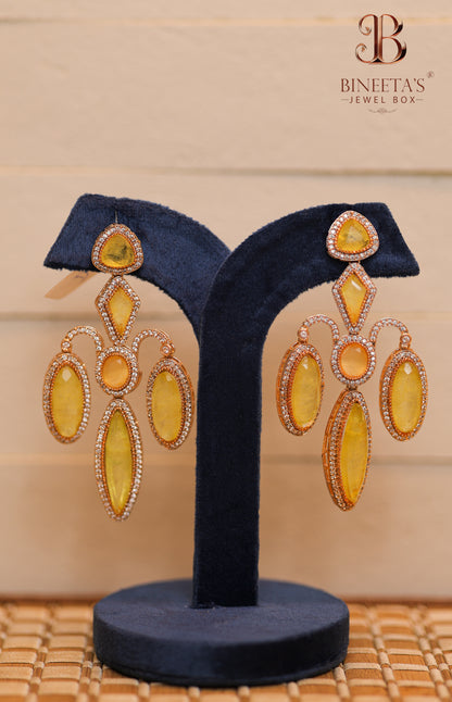 Zariya Citrine American Diamond Statement Earrings
