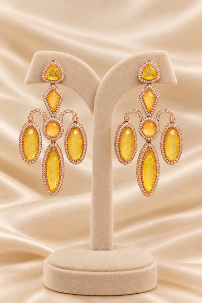 Zariya Citrine American Diamond Statement Earrings