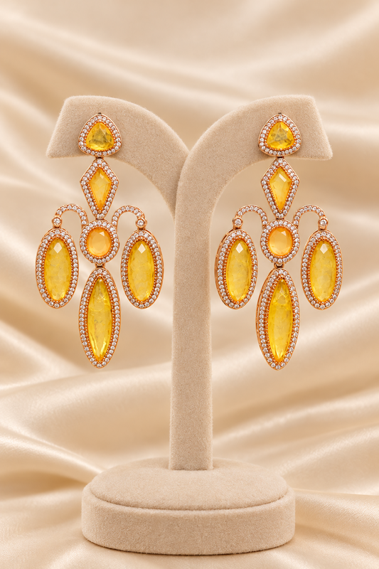 Zariya Citrine American Diamond Statement Earrings