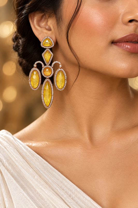 Zariya Citrine American Diamond Statement Earrings