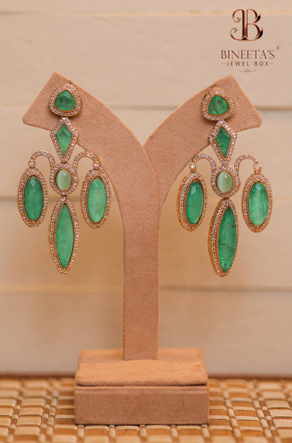 Zariya Green American Diamond Statement Earrings