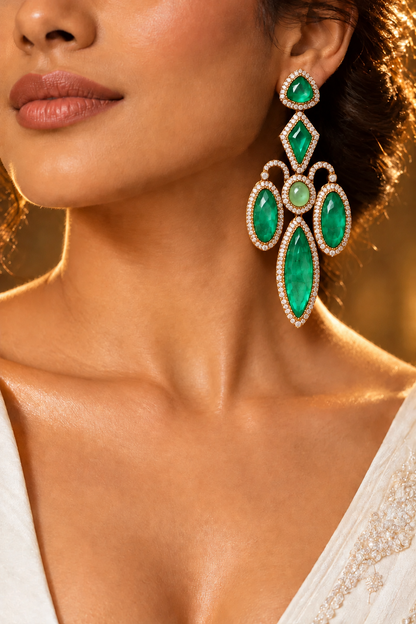 Zariya Green American Diamond Statement Earrings