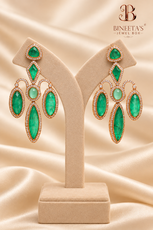 Zariya Green American Diamond Statement Earrings