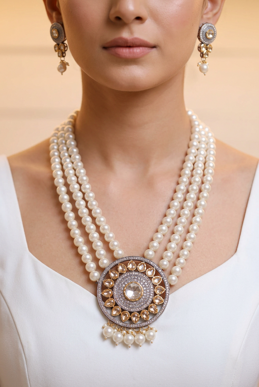 Ivory Kundan Pearl Jewellery Set