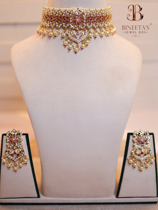 Ruby Pearl Choker Jewellery Set