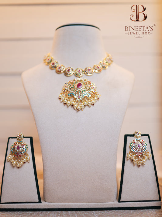 Saranya Navratan Jadau Necklace Set