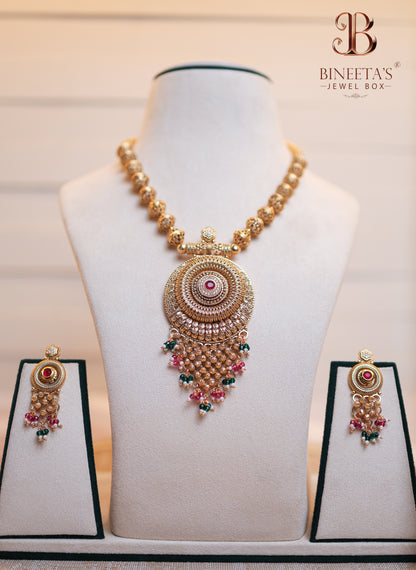 Rajdeep Golden Ruby Necklace Set