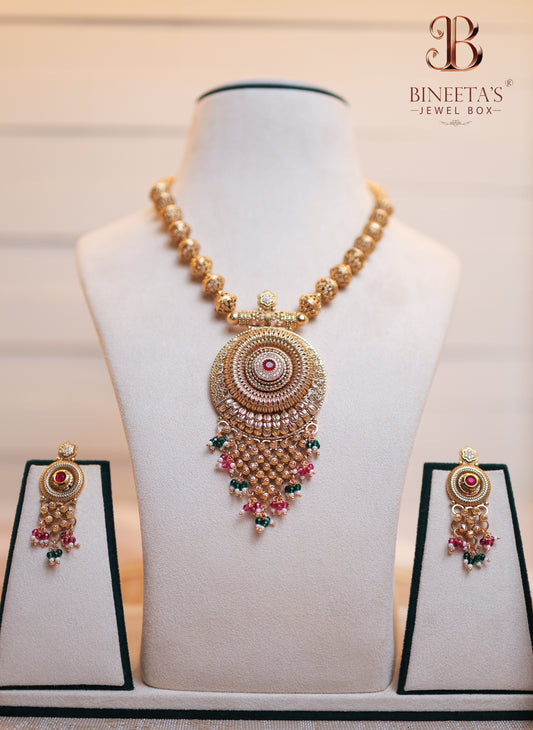 Rajdeep Golden Ruby Necklace Set