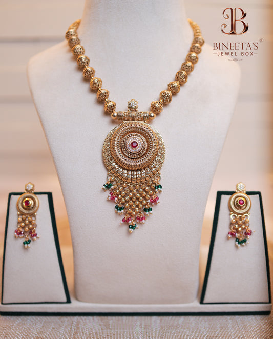 Rajdeep Golden Ruby Necklace Set