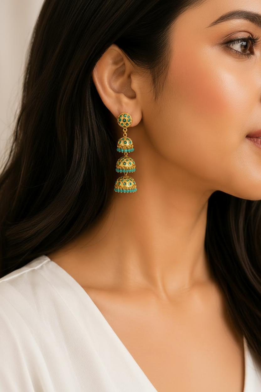 Zareen Feroza Tiered Jhumkas