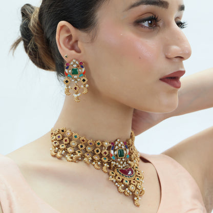 Royal Multicolour Kundan Choker Necklace Set