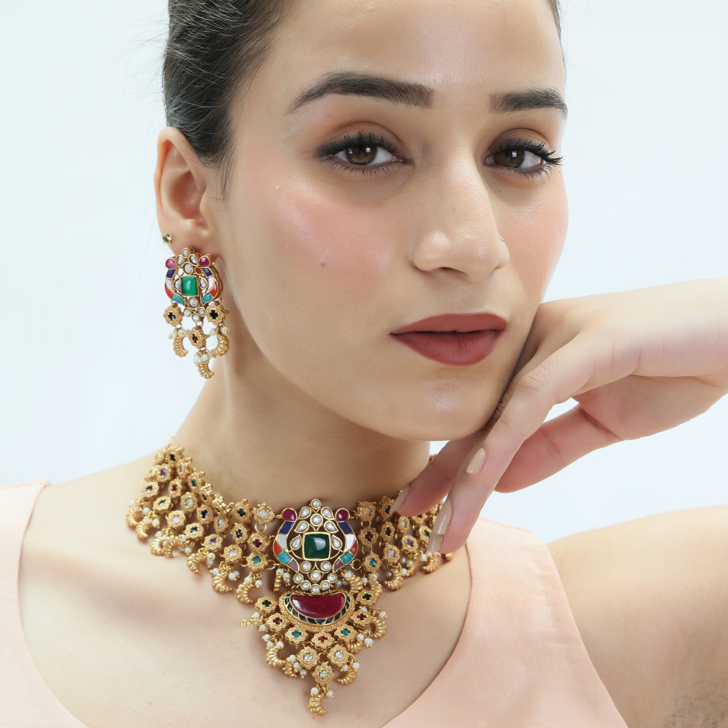 Royal Multicolour Kundan Choker Necklace Set