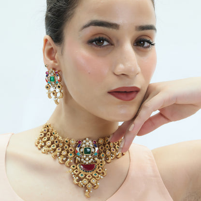 Royal Multicolour Kundan Choker Necklace Set