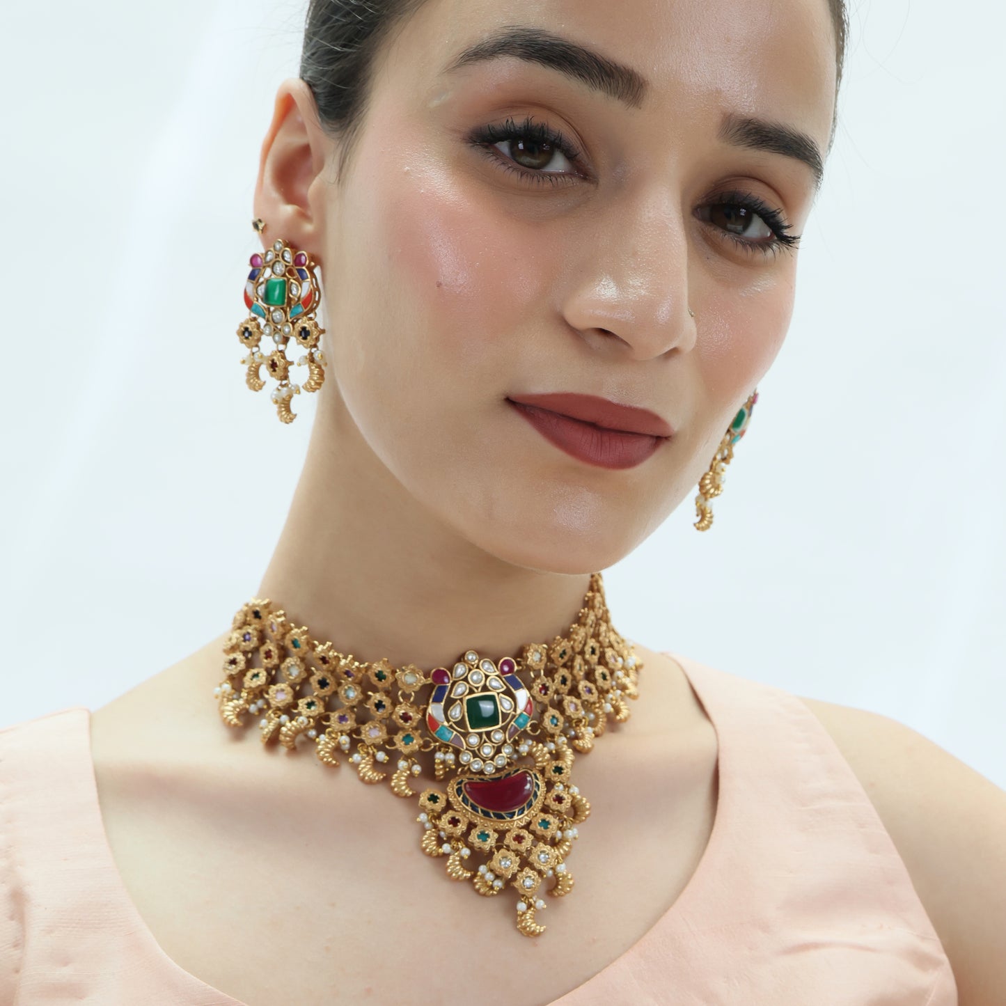 Royal Multicolour Kundan Choker Necklace Set