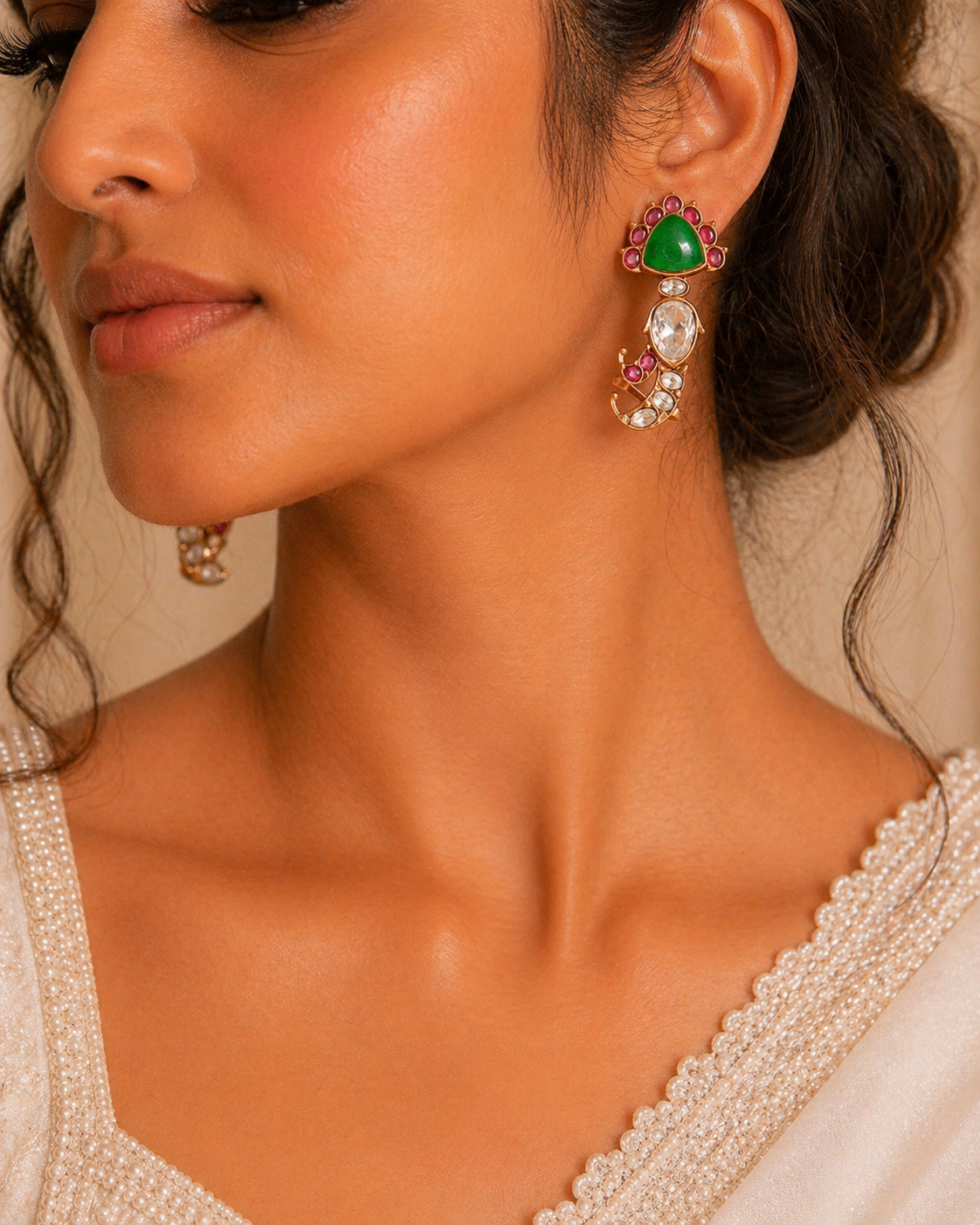 Rangrez Emerald Polki Drops